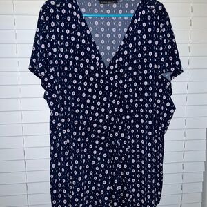 Lane Bryant Dark Blue and White Patterned Blouse